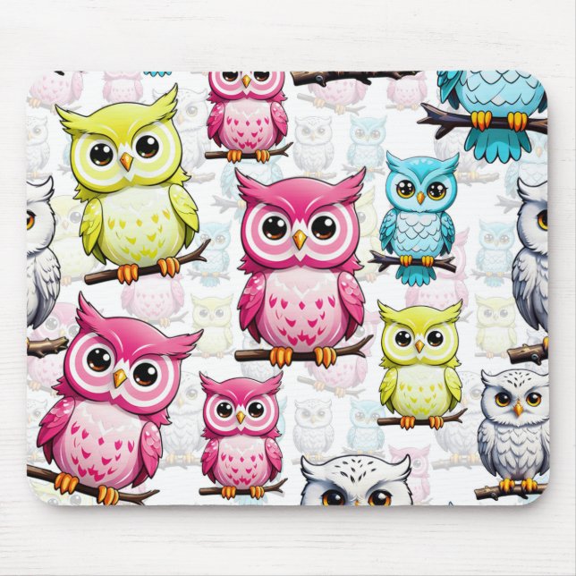 Farbenfrohe Vögel Weißes Hintergrundmuster Mousepad (Vorne)
