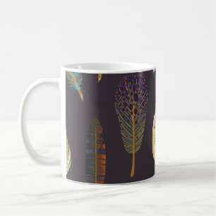 Farbenfrohe Vogelfedern Wasserfarbenmuster Kaffeetasse