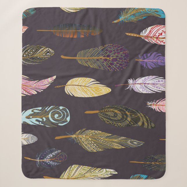 Farbenfrohe Vogelfedern Wasserfarbenmuster Sherpadecke (Vorderseite)