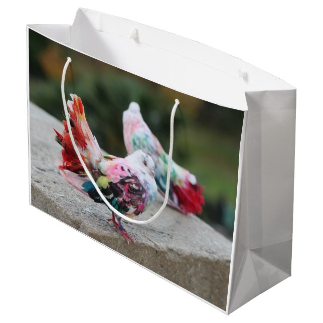 Farbenfrohe Vogelgeschenktasche Große Geschenktüte (Rückseite Schrägansicht)