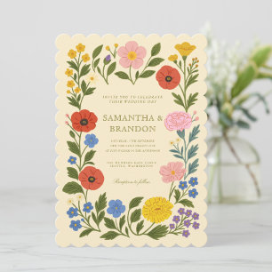 Farbenfrohe Volkstümliche Florale Hochzeit Einladung