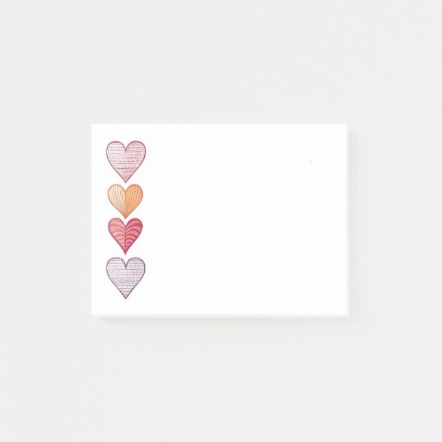 Farbenfrohe, von Hand Gezeichnet Herzen Post-it Klebezettel (Vorderseite)