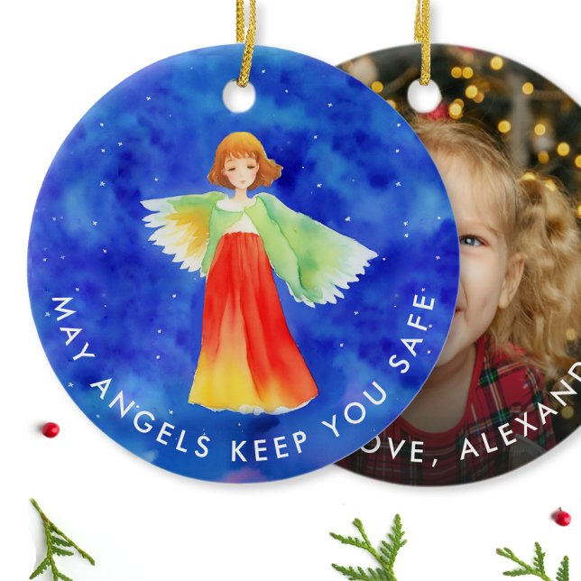 Farbenfrohe Wächter Angel Wasserfarbe und Ihr Foto Keramik Ornament (Von Creator hochgeladen)