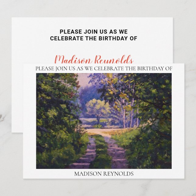 Farbenfrohe Waldlichtblüte Lila Gelbgrün Einladung (Vorne/Hinten)