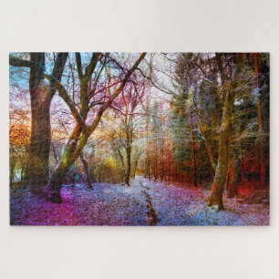 Farbenfrohe Waldwinterlandschaft Puzzle
