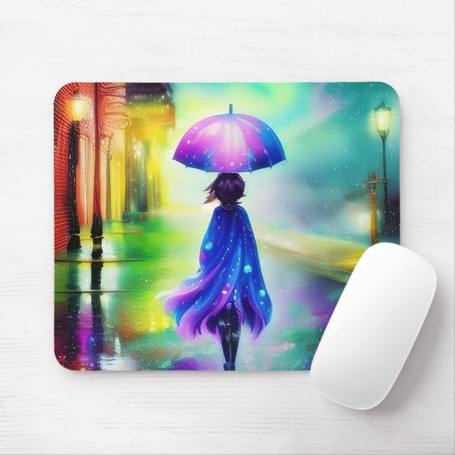 Farbenfrohe Wanderung im Regen Mousepad (Mit Mouse)