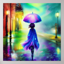 Farbenfrohe Wanderung im Regen Poster