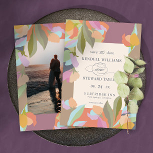 Farbenfrohe warme Blumen Eleganz Boho Hochzeit Save The Date
