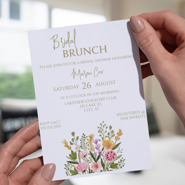 Farbenfrohe Wasserfarbe Blumenbraut BridaI Brunch Einladung (Colorful Watercolor Floral Bouquet BridaI Brunch Invitation
)