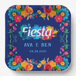 Farbenfrohe Wasserfarbe Blumenfiesta Hochzeit Pappteller