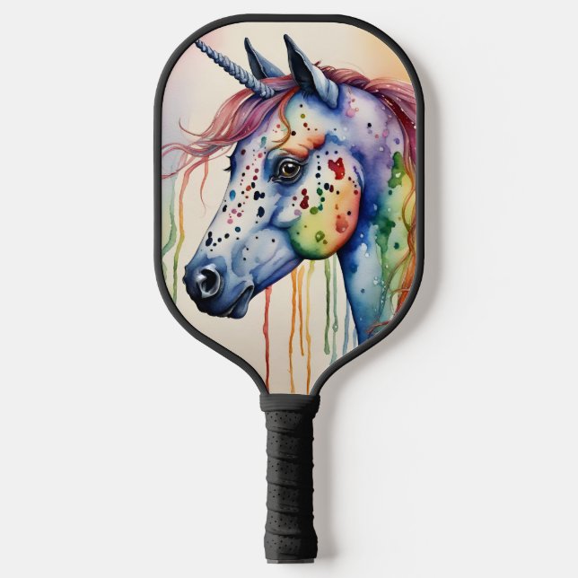 Farbenfrohe Wasserfarbe Einhorn Pickleball Schläger (Vorderseite)