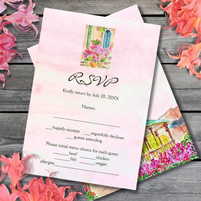 Farbenfrohe Wasserfarbe Florentiner Altstadt Mexik RSVP Karte (Von Creator hochgeladen)