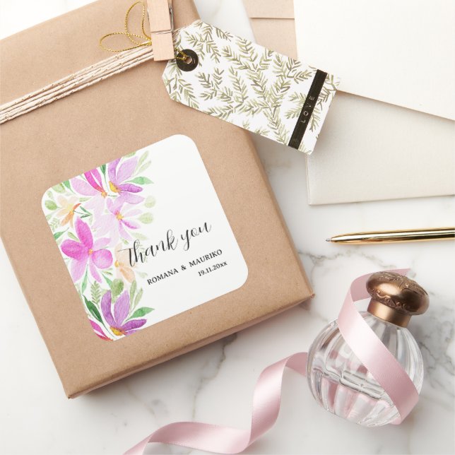 Farbenfrohe Wasserfarbe Handgestrichene Monogramm Quadratischer Aufkleber (Schenken)