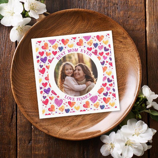 Farbenfrohe Wasserfarbe Herz Muttertag Foto Serviette (Von Creator hochgeladen)