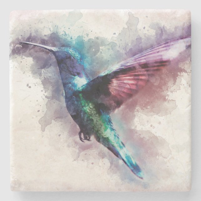 Farbenfrohe Wasserfarbe Hummingbird Steinuntersetzer (Vorderseite)