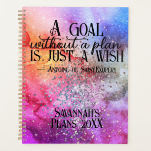 Farbenfrohe Wasserfarbe Inspiration Ziel-Zitat Planer
