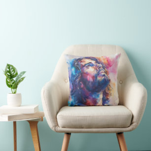Farbenfrohe Wasserfarbe Jesus Christus Kissen