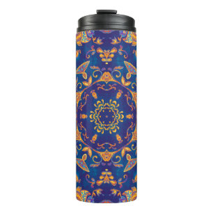 Farbenfrohe Wasserfarbe Kaleidoskop mandala. Orien Thermosbecher