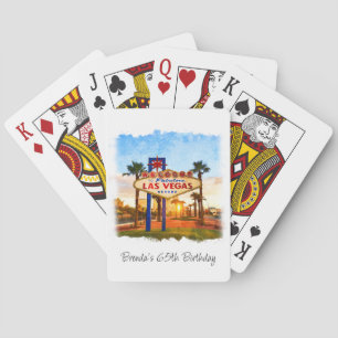 Farbenfrohe Wasserfarbe Las Vegas Zeichen Geburtst Spielkarten