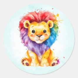 Farbenfrohe Wasserfarbe Löwe jedes Geschlecht Baby Runder Aufkleber