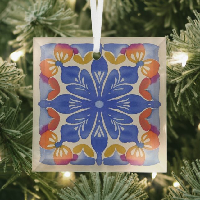 Farbenfrohe Wasserfarbe Ornament Aus Glas (Insitu)