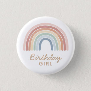 Farbenfrohe Wasserfarbe Regenbogen Geburtstagsmädc Button