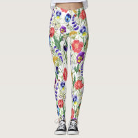 Farbenfrohe Wasserfarbe Wilde Blume Poppies Leggin