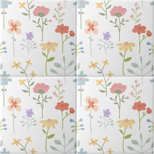 Farbenfrohe Wasserfarbe Wildflora Nahtloses Muster Fliese