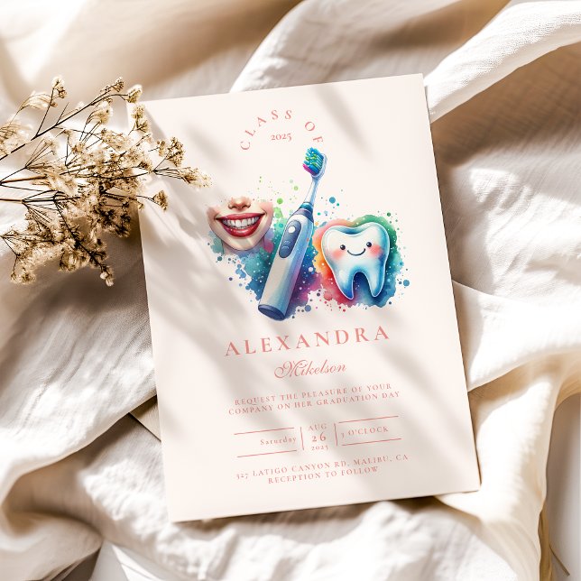 Farbenfrohe Wasserfarbe Zahnarzt Abschluss Einladung (Von Creator hochgeladen)