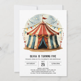 Farbenfrohe Wasserfarbe Zirkus Geburtstag Einladung