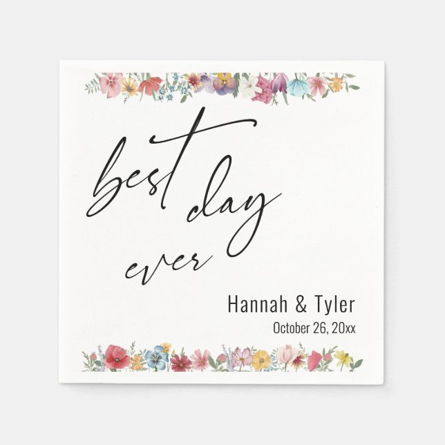 Farbenfrohe Wasserfarben Auengrenzen der Wildblume Serviette (Vorderseite)