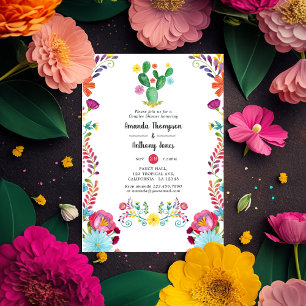 Farbenfrohe Wasserfarben-Blumen-Fiesta-Paar-Shower Einladung