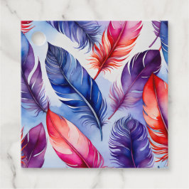 Farbenfrohe Wasserfarben Feather Art Gift Tags Geschenkanhänger