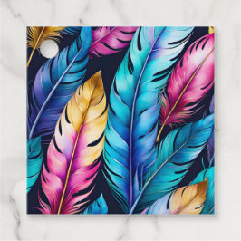 Farbenfrohe Wasserfarben Feather Art Gift Tags Geschenkanhänger