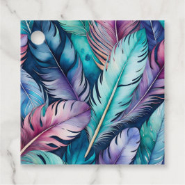 Farbenfrohe Wasserfarben Feather Art Gift Tags Geschenkanhänger