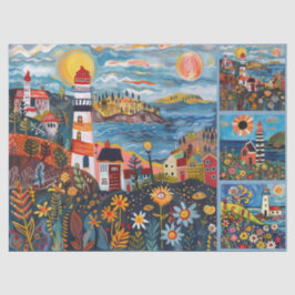 Farbenfrohe Wasserfarben Folk Art Light Houses Seidenpapier