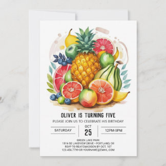 Farbenfrohe Wasserfarben Früchte zum Geburtstag Einladung