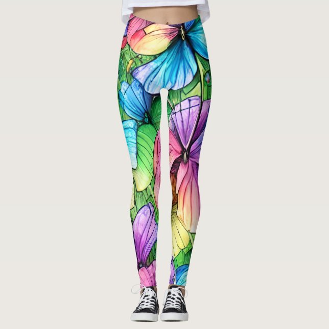 Farbenfrohe Wasserfarben Garten Leggings (Vorderseite)