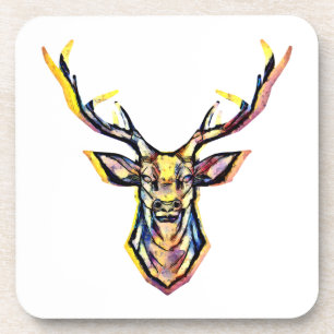 Farbenfrohe Wasserfarben Hirschhaube Kunst Getränkeuntersetzer
