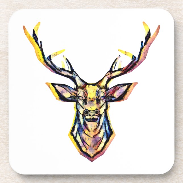 Farbenfrohe Wasserfarben Hirschhaube Kunst Getränkeuntersetzer (Vorderseite)