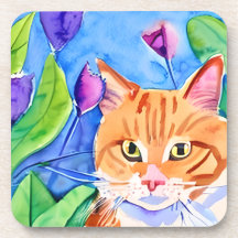 Farbenfrohe Wasserfarben Kunst | Orangefarbene Kat