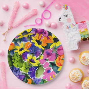 Farbenfrohe Wasserfarben Pappteller