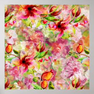 Farbenfrohe Wasserfarben Sommer Lily Illustration Poster