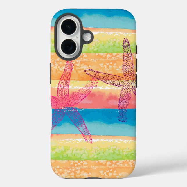 Farbenfrohe Wasserfarben-Streifen Seestern Case-Mate iPhone Hülle (Rückseite)