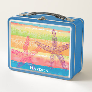 Farbenfrohe Wasserfarben Streifen Starfish Persona Metall Brotdose