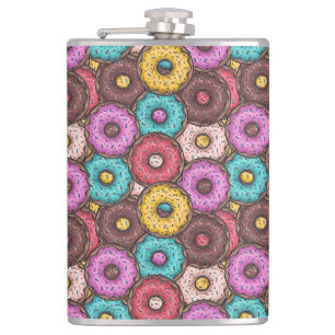 Farbenfrohe WasserfarbenDonuts mit Sprinklermuster Flachmann