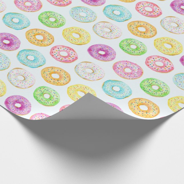 Farbenfrohe WasserfarbenDonuts mit Sprinklermuster Geschenkpapier (Ecke)