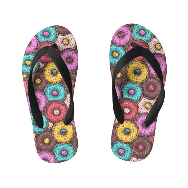 Farbenfrohe WasserfarbenDonuts mit Sprinklermuster Kinderbadesandalen (Fußbett)