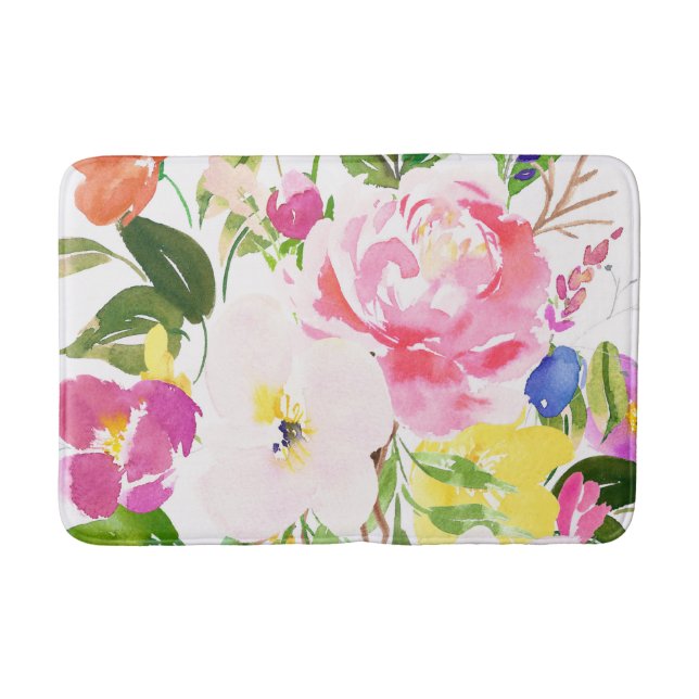 Farbenfrohe Wasserfarbenfrühlingsblüten Badematte (Vorderseite)