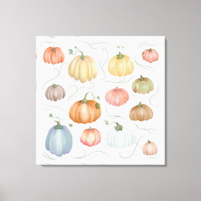 Farbenfrohe Wasserfarbenkürbis Leinwanddruck (Vorderseite)